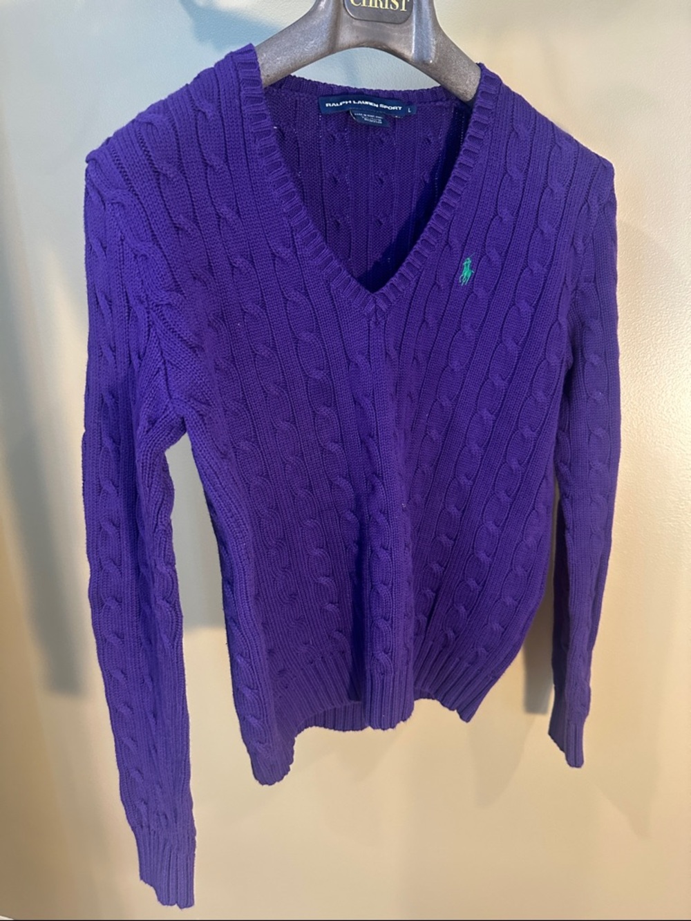 Ralph Lauren V-neck cable sweater.